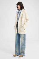 Oversized cardigan coat in pure virgin wool and lace