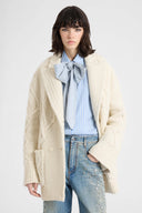 Oversized cardigan coat in pure virgin wool and lace