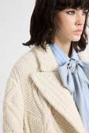 Oversized cardigan coat in pure virgin wool and lace