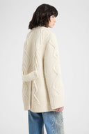 Oversized cardigan coat in pure virgin wool and lace