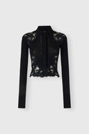 Pure virgin wool shirt with lace and crystal details
