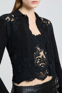 Pure virgin wool shirt with lace and crystal details