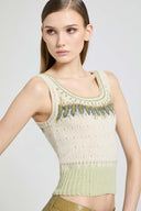 Wool, cashmere and silk jacquard top with Nordic motif