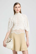 Pure cashmere halter top with valencienne lace