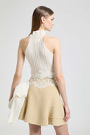 Pure cashmere halter top with valencienne lace