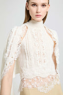 Pure cashmere halter top with valencienne lace