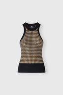 Check-pattern cashmere and wool halter-neck top with baguette crystals