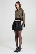 Check-pattern cashmere and wool halter-neck top with baguette crystals