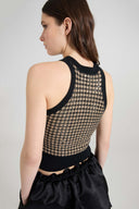 Check-pattern cashmere and wool halter-neck top with baguette crystals