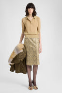 Polo in cotone e lurex con colletto in tulle ricamato