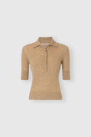 Pure cashmere polo in Mélange Camel