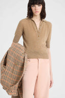 Pure cashmere polo in Mélange Camel