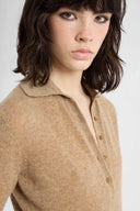 Pure cashmere polo in Mélange Camel