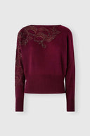 Pure cashmere crewneck sweater with rebrodé lace and crystals