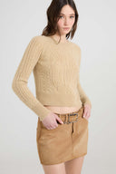 Long-sleeved pure cashmere sweater with cable-knit and openwork detailing