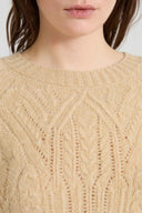 Long-sleeved pure cashmere sweater with cable-knit and openwork detailing
