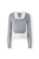 Layer-effect cashmere sweater with lingerie-inspired details