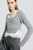 Layer-effect cashmere sweater with lingerie-inspired details
