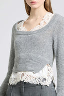 Layer-effect cashmere sweater with lingerie-inspired details