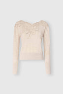 Pure Merino Wool V-Neck Sweater with Lace Detail