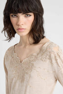 Pure Merino Wool V-Neck Sweater with Lace Detail