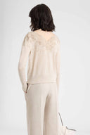 Pure Merino Wool V-Neck Sweater with Lace Detail
