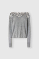 Oversized Pure Cashmere Sweater with Couture Lace Neckline