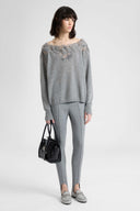 Oversized Pure Cashmere Sweater with Couture Lace Neckline