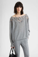 Oversized Pure Cashmere Sweater with Couture Lace Neckline