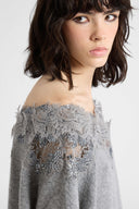 Oversized Pure Cashmere Sweater with Couture Lace Neckline