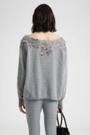 Oversized Pure Cashmere Sweater with Couture Lace Neckline