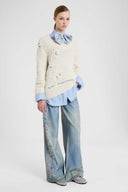 Pure Cashmere Sweater with Hand-Made Couture Embroidery
