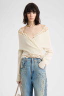 Cardigan Incrociato in Puro Cashmere con Pizzo Couture