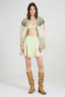Nordic-inspired jacquard cardigan in wool, cashmere and silk with crystals
