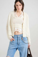 Pure cashmere V-neck cardigan with wool lace details