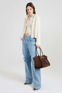 Pure cashmere V-neck cardigan with wool lace details