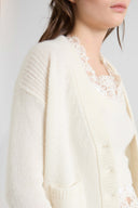 Pure cashmere V-neck cardigan with wool lace details
