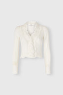 Cropped pure cashmere cardigan with French lace and valencienne inserts