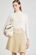 Cropped pure cashmere cardigan with French lace and valencienne inserts
