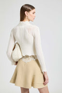 Cropped pure cashmere cardigan with French lace and valencienne inserts