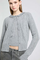 Pure cashmere cardigan with cable-knit, openwork detailing and baguette crystals