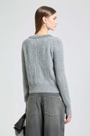 Pure cashmere cardigan with cable-knit, openwork detailing and baguette crystals