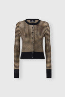 Check-pattern cashmere and wool cardigan with baguette micro crystals