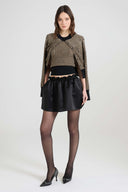 Check-pattern cashmere and wool cardigan with baguette micro crystals