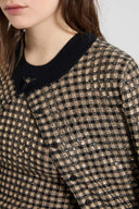 Check-pattern cashmere and wool cardigan with baguette micro crystals