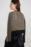 Check-pattern cashmere and wool cardigan with baguette micro crystals