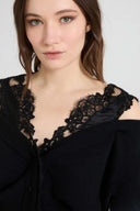 Pure cashmere deep V-neck cardigan with wool lace details
