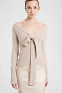 Pure Cashmere Cardigan with Front Bow Detail