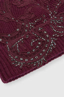Pure cashmere ribbed beanie with lace and crystals