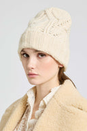 Virgin Wool Hat with Cable Knit Detail